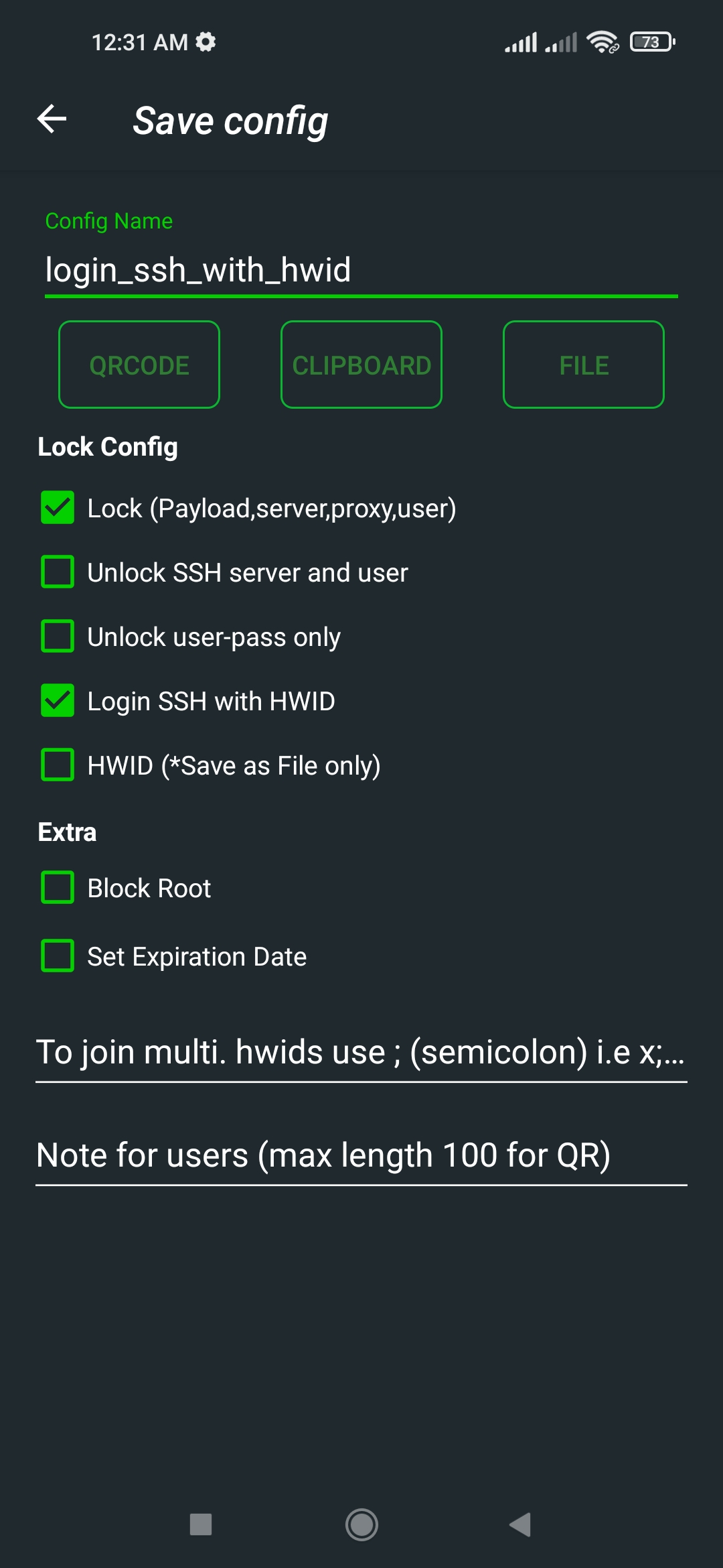 Screenshot of Login SSH with HWID